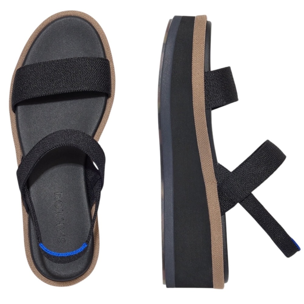 Rothy's The Lightweight Wedge Sandals Black Knit Slingback Size 10.5 Women's